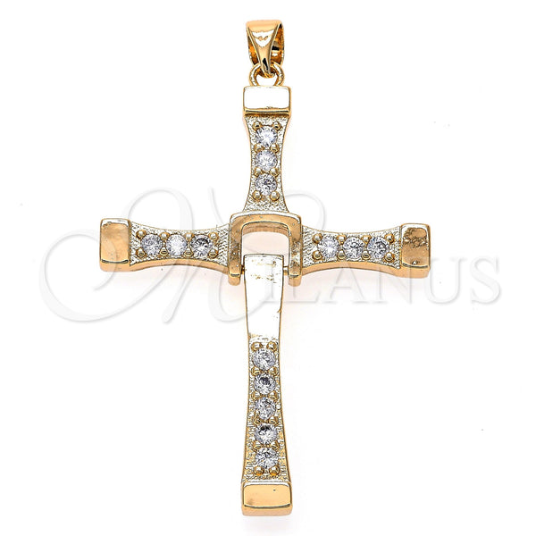 Dije Religioso 05.195.0021 Oro Laminado, Diseño de Cruz, con Blanca Zirconia Cubica, Pulido, Tono Dorado