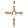 Dije Religioso 05.195.0021 Oro Laminado, Diseño de Cruz, con Blanca Zirconia Cubica, Pulido, Tono Dorado
