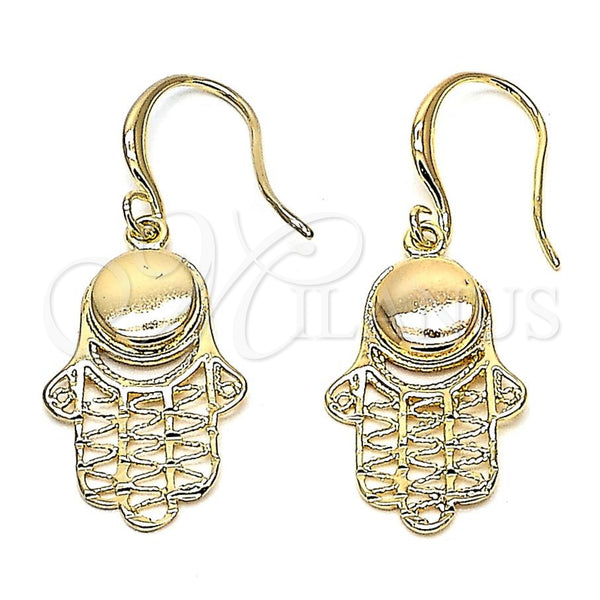 Arete Colgante 02.59.0063 Oro Laminado, Diseño de Mano de Dios y Mano de Dios, Pulido, Tono Dorado