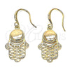 Arete Colgante 02.59.0063 Oro Laminado, Diseño de Mano de Dios y Mano de Dios, Pulido, Tono Dorado