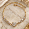 Pulsera Elegante 03.60.0069 Oro Laminado, Diseño de Flor, con Zirconia Cubica Blanca, Pulido, Tono Dorado (Calibre 0.35, Grosor 50 MM, 9 Pulgadas de Largo)