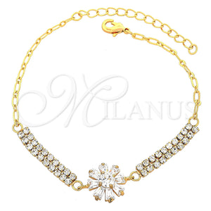 Pulsera Elegante 03.60.0069 Oro Laminado, Diseño de Flor, con Blanca Zirconia Cubica, Pulido, Tono Dorado (0.35 Gauge, 50 MM Thickness, 9 Inches Length)