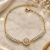 Pulsera Elegante 03.60.0068 Oro Laminado, Diseño de Flor, con Zirconia Cubica Blanca, Pulido, Tono Dorado (Calibre 0.35, Grosor 50 MM, 9 Pulgadas de Largo)