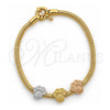 Pulsera de Dije 03.63.1180.07 Oro Laminado, Diseño de Pies y Cola de Raton, Pulido, Tres Tonos (Grosor 03 MM, 7 Pulgadas de Largo)