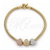 Pulsera de Dije 03.63.1180.06 Oro Laminado, Diseño de Pies y Cola de Raton, Pulido, Tres Tonos (Grosor 03 MM, 6 Pulgadas de Largo)