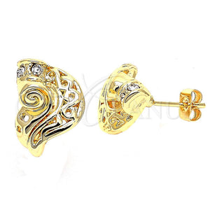 Arete Dormilona 02.59.0037 Oro Laminado, Diseño de Oja, con Blanca Cristal, Pulido, Tono Dorado