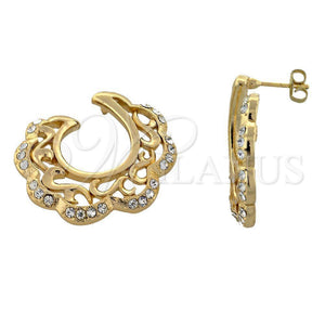 Arete Dormilona 02.59.0034 *PROMO* Oro Laminado, Diseño de Flor, con Blanca Zirconia Cubica, Pulido, Tono Dorado