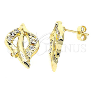 Arete Dormilona 02.59.0028 *PROMO* Oro Laminado, Diseño de Oja, con Blanca Cristal, Pulido, Tono Dorado