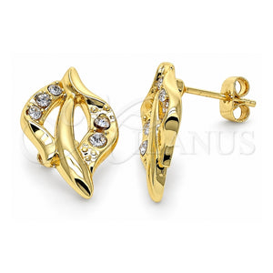Arete Dormilona 02.59.0028 *PROMO* Oro Laminado, Diseño de Oja, con Cristal Blanca, Pulido, Tono Dorado