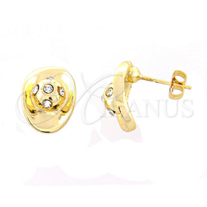 Arete Dormilona 02.59.0030 *PROMO* Oro Laminado, con Blanca Cristal, Pulido, Tono Dorado