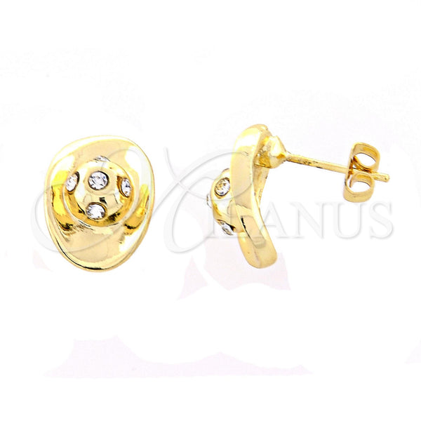 Arete Dormilona 02.59.0030 *PROMO* Oro Laminado, con Blanca Cristal, Pulido, Tono Dorado