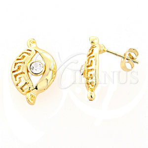 Arete Dormilona 02.59.0032 *PROMO* Oro Laminado, Diseño de Llave Griega y Ojo Griego, con Blanca Cristal, Pulido, Tono Dorado