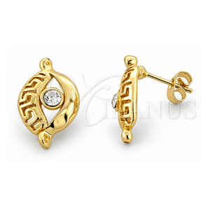 Arete Dormilona 02.59.0032 *PROMO* Oro Laminado, Diseño de Llave Griega y Ojo Griego, con Cristal Blanca, Pulido, Tono Dorado
