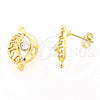 Arete Dormilona 02.59.0032 *PROMO* Oro Laminado, Diseño de Llave Griega y Ojo Griego, con Blanca Cristal, Pulido, Tono Dorado