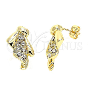 Arete Dormilona 02.59.0040 Oro Laminado, Diseño de Pajaro, con Blanca Cristal, Pulido, Tono Dorado