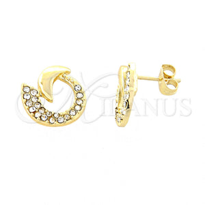 Arete Dormilona 02.59.0046 Oro Laminado, Diseño de Luna, con Blanca Cristal, Pulido, Tono Dorado