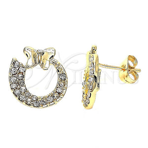 Arete Dormilona 02.59.0047 Oro Laminado, Diseño de Mariposa, con Blanca Cristal, Pulido, Tono Dorado