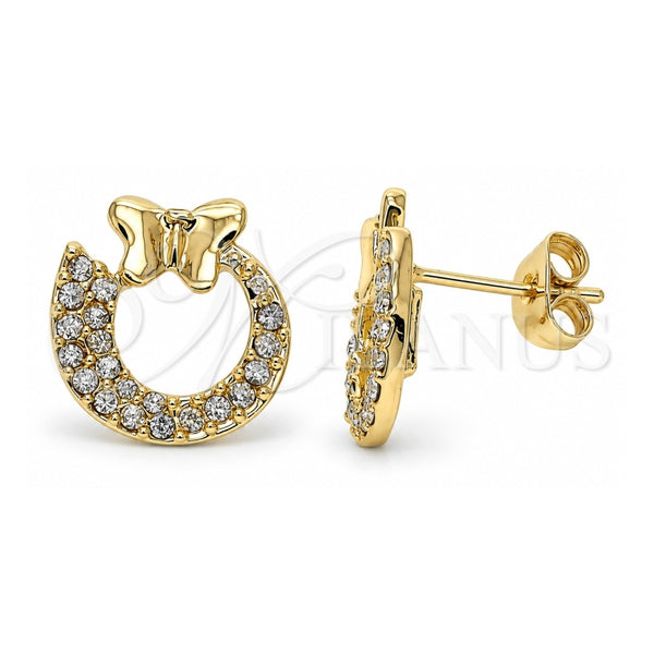 Arete Dormilona 02.59.0047 Oro Laminado, Diseño de Mariposa, con Cristal Blanca, Pulido, Tono Dorado