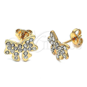 Arete Dormilona 02.59.0061 Oro Laminado, Diseño de Arco, con Blanca Cristal, Pulido, Tono Dorado