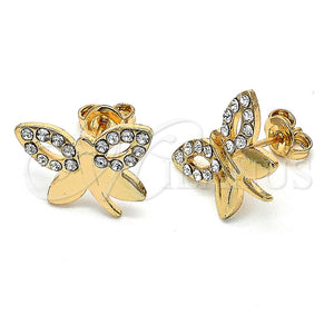 Arete Dormilona 02.59.0054 Oro Laminado, Diseño de Mariposa, con Blanca Cristal, Pulido, Tono Dorado