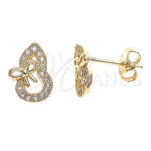Arete Dormilona 02.122.0075 Oro Laminado, Diseño de Arco, con Blanca Micro Pave, Pulido, Tono Dorado