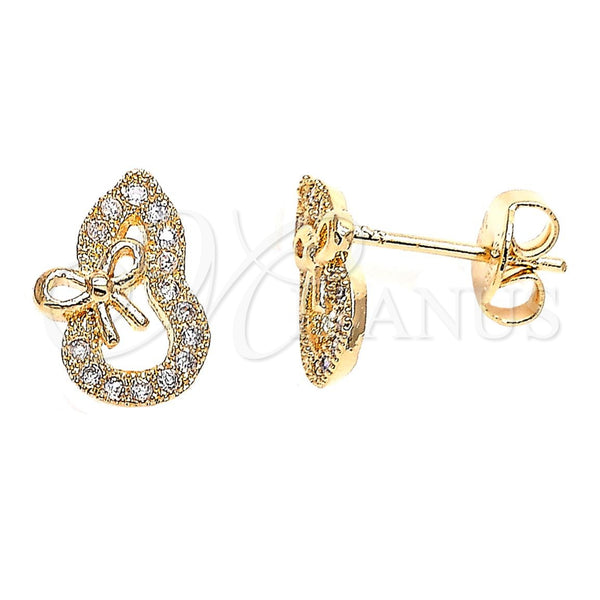 Arete Dormilona 02.122.0075 Oro Laminado, Diseño de Arco, con Blanca Micro Pave, Pulido, Tono Dorado