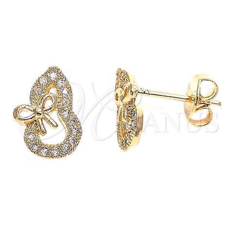 Arete Dormilona 02.122.0075 Oro Laminado, Diseño de Arco, con Blanca Micro Pave, Pulido, Tono Dorado