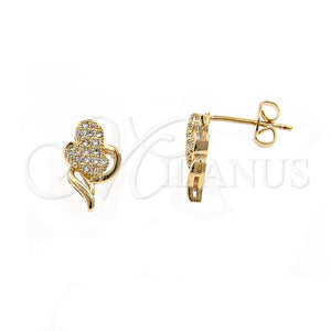 Arete Dormilona 02.122.0079 Oro Laminado, Diseño de Corazón, con Blanca Micro Pave, Pulido, Tono Dorado