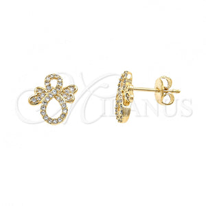Arete Dormilona 02.122.0077 Oro Laminado, Diseño de Infinito, con Blanca Micro Pave, Pulido, Tono Dorado