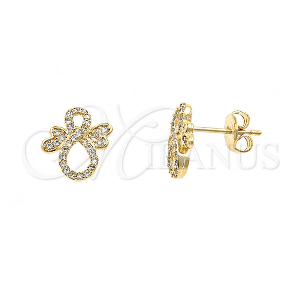 Arete Dormilona 02.122.0077 Oro Laminado, Diseño de Infinito, con Blanca Micro Pave, Pulido, Tono Dorado