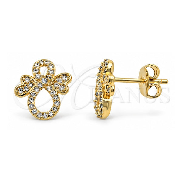Arete Dormilona 02.122.0077 Oro Laminado, Diseño de Infinito, con Micro Pave Blanca, Pulido, Tono Dorado