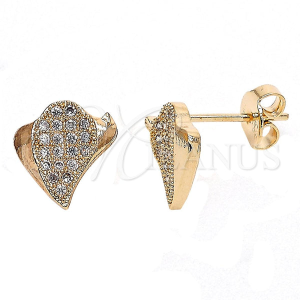 Arete Dormilona 02.122.0074 Oro Laminado, Diseño de Oja, con Blanca Micro Pave, Pulido, Tono Rosado