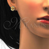 Arete Dormilona 02.195.0030 Oro Laminado, Diseño de Flor, con Blanca Micro Pave, Pulido, Tono Dorado