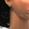 Arete Dormilona 02.195.0030 Oro Laminado, Diseño de Flor, con Blanca Micro Pave, Pulido, Tono Dorado