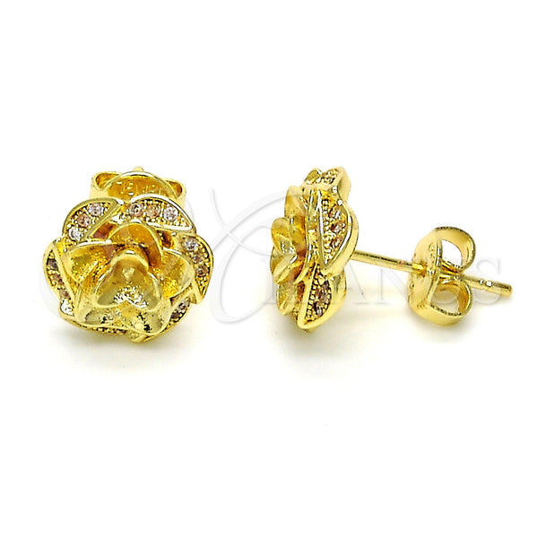 Arete Dormilona 02.195.0030 Oro Laminado, Diseño de Flor, con Blanca Micro Pave, Pulido, Tono Dorado