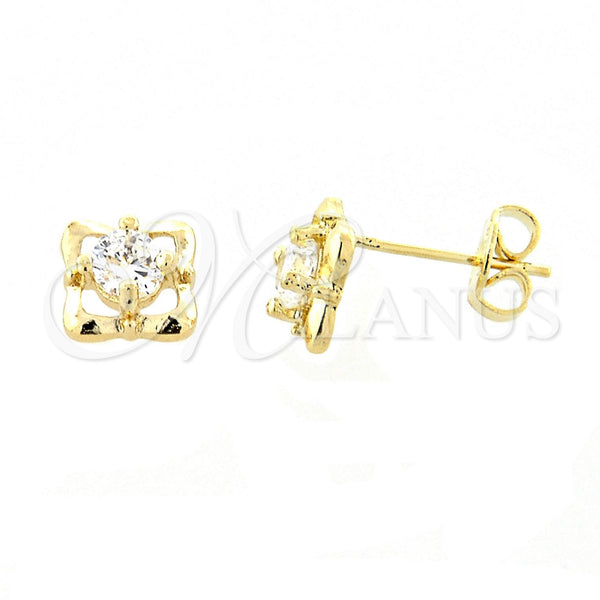 Arete Dormilona 02.165.0161 *PROMO* Oro Laminado, con Blanca Zirconia Cubica, Pulido, Tono Dorado