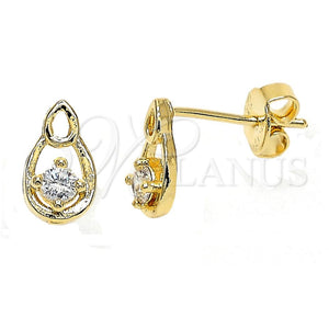 Arete Dormilona 02.165.0152 Oro Laminado, Diseño de Gota, con Blanca Zirconia Cubica, Pulido, Tono Dorado