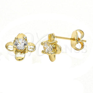 Arete Dormilona 02.165.0155 Oro Laminado, Diseño de Flor, con Blanca Zirconia Cubica, Pulido, Tono Dorado