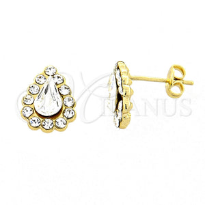 Arete Dormilona 02.59.00052.1 Oro Laminado, Diseño de Gota, con Blanca Cristal, Pulido, Tono Dorado