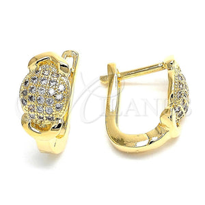 Argolla Huggie 02.156.0158 Oro Laminado, con Blanca Micro Pave, Pulido, Tono Dorado