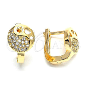 Argolla Huggie 02.156.0161 Oro Laminado, Diseño de File, con Blanca Micro Pave, Pulido, Tono Dorado