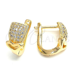 Argolla Huggie 02.156.0165 Oro Laminado, Diseño de Corazón y Amor, con Blanca Micro Pave, Pulido, Tono Dorado