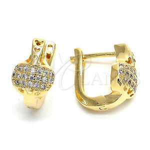 Argolla Huggie 02.156.0159 Oro Laminado, Diseño de Corazón y Amor, con Blanca Micro Pave, Pulido, Tono Dorado