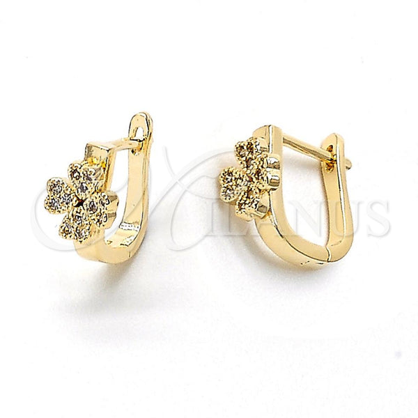 Argolla Huggie 02.156.0164 Oro Laminado, Diseño de Flor, con Blanca Micro Pave, Pulido, Tono Dorado
