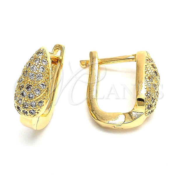 Argolla Huggie 02.156.0163 Oro Laminado, Diseño de Gota, con Blanca Micro Pave, Pulido, Tono Dorado