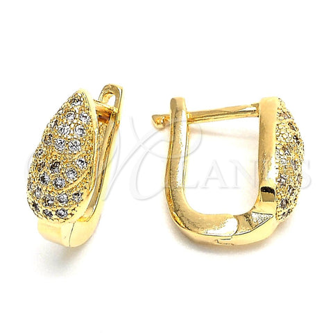 Argolla Huggie 02.156.0163 Oro Laminado, Diseño de Gota, con Blanca Micro Pave, Pulido, Tono Dorado