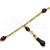 Gargantilla Elegante 5.039.008.18 Oro Laminado, Diseño de Mano de Figa, con Negro and Rojo Naranja Cristal, Pulido, Tono Dorado (03 MM Thickness, 18 Inches Length)