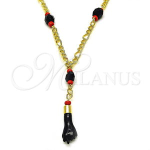 Gargantilla Elegante 5.039.008.18 Oro Laminado, Diseño de Mano de Figa, con Negro and Rojo Naranja Cristal, Pulido, Tono Dorado (03 MM Thickness, 18 Inches Length)