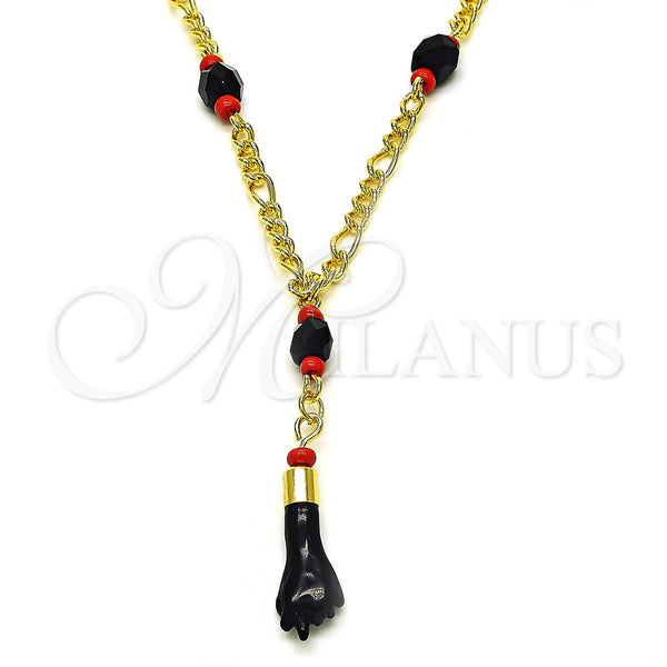 Gargantilla Elegante 5.039.008.18 Oro Laminado, Diseño de Mano de Figa, con Negro and Rojo Naranja Cristal, Pulido, Tono Dorado (03 MM Thickness, 18 Inches Length)
