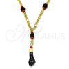 Gargantilla Elegante 5.039.008.18 Oro Laminado, Diseño de Mano de Figa, con Negro and Rojo Naranja Cristal, Pulido, Tono Dorado (03 MM Thickness, 18 Inches Length)